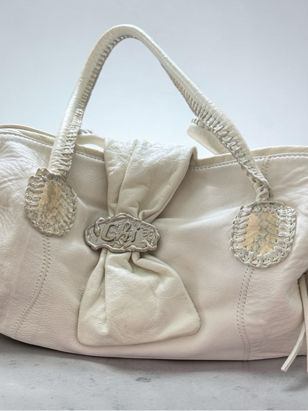 Chi by Carlos Falchi Lambskin/Snake Leather Satchel